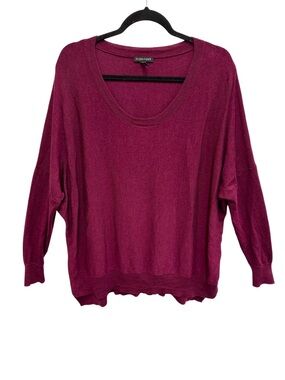 Eileen Fisher 100% merino wool burgundy knit pullover scoop neck sweater XL